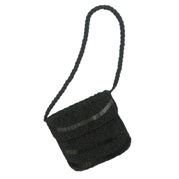 Vintage Hato Hasi Japanese Snap Fastener Beaded Black Clutch Purse Evening Bag - Picture 1 of 10